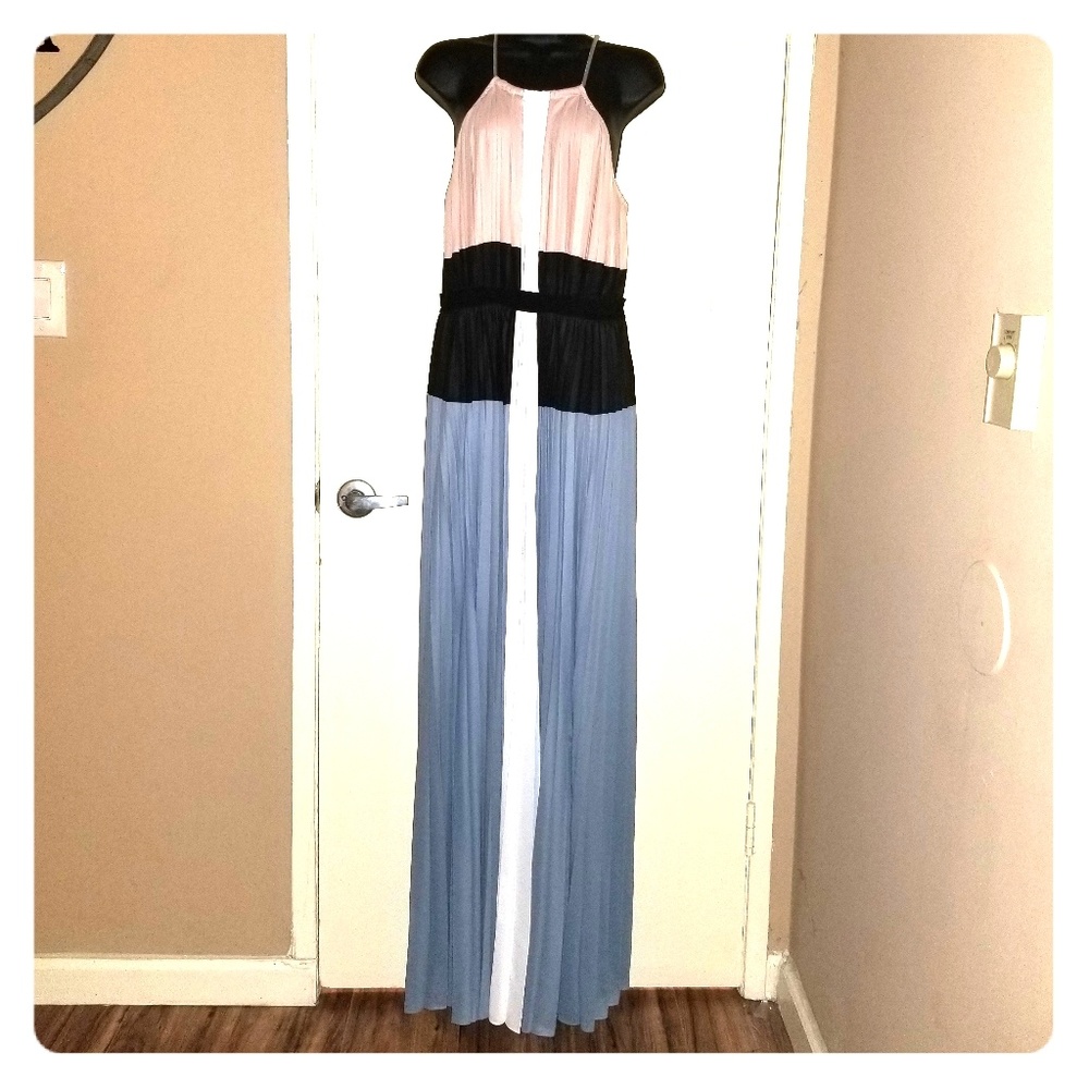 BCBGMaxAzria Pleated Colorblock Maxi Gown